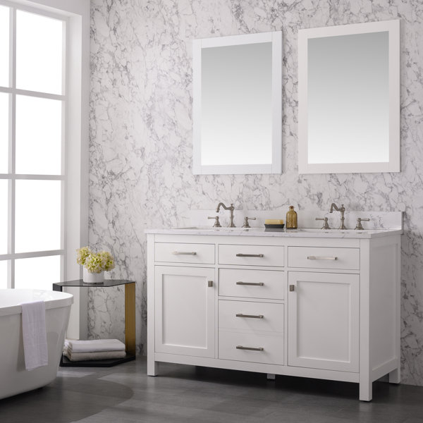 Mercury Row® Atencio 54'' Freestanding Double Bathroom Vanity with Engineered Stone Vanity Top